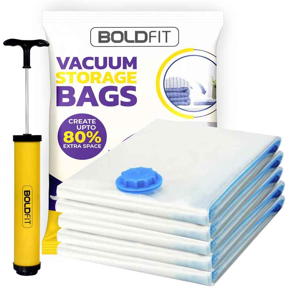 Boldfit Reusable Vacuum Storage Bags With Ziplock For Home & Travel - (2Small - 2Medium - 1Large)